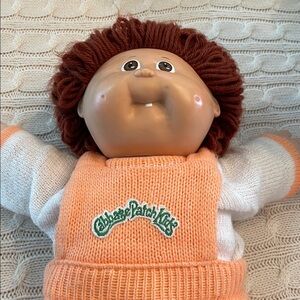 1985 Cabbage Patch Red yarn hair original peach knit outfit/shoes/socks/diaper